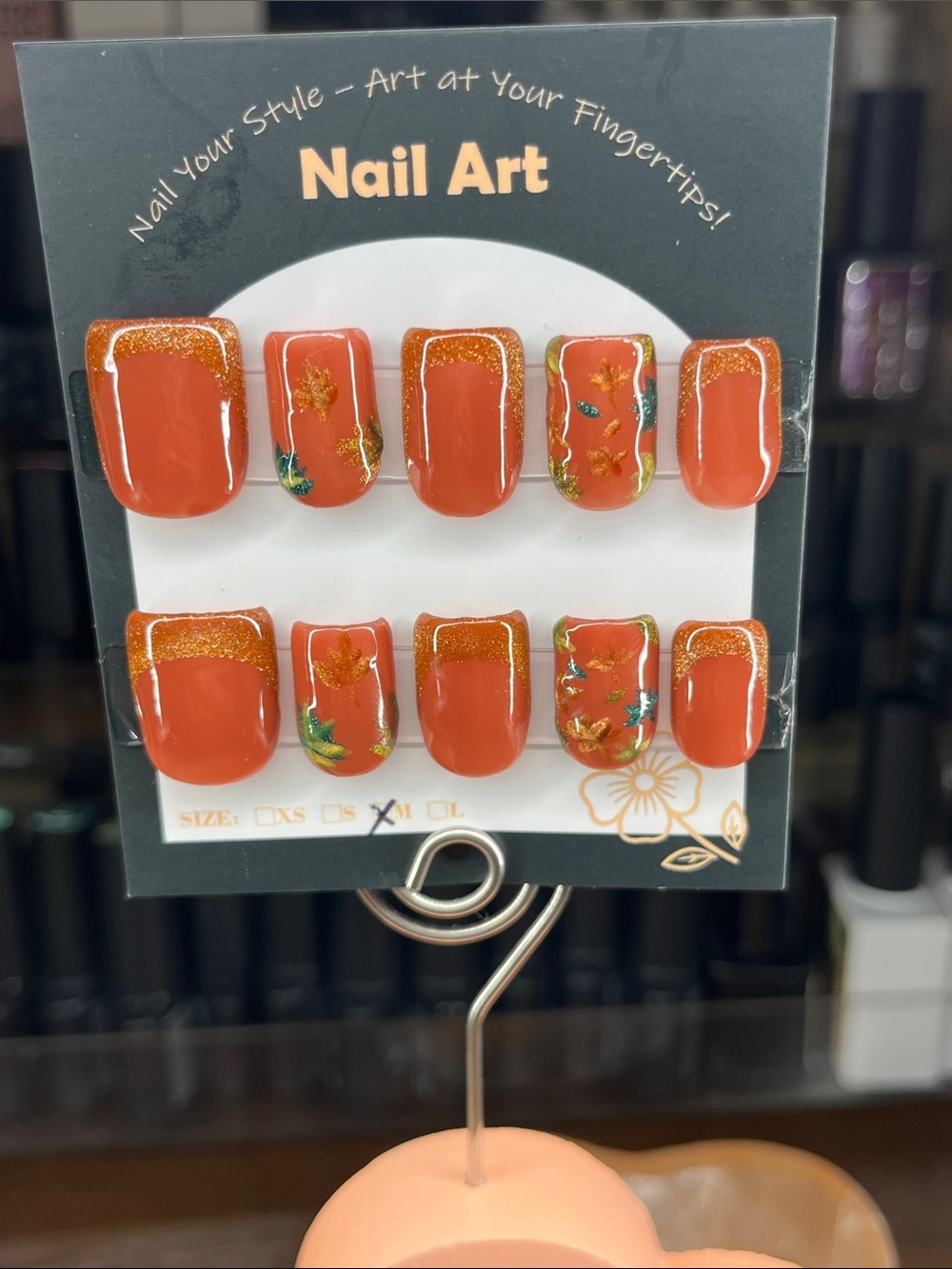 Autumn leaves cat eye Press-On Nails handmade customizable